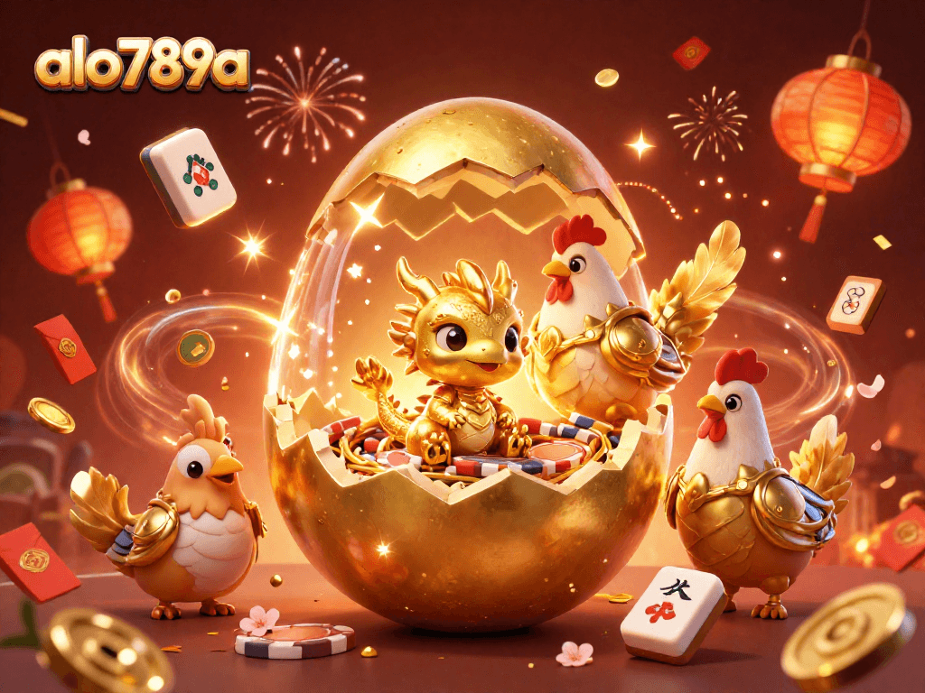 Join the fun at alo789a with a magnificent golden dragon and poker chips in a vibrant casino celebration.